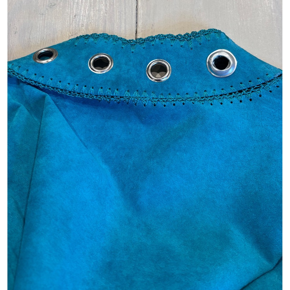 Cache Turquoise Blue Genuine Suede Leather Grommet Crochet Trim Jacket Medium - Picture 7 of 16